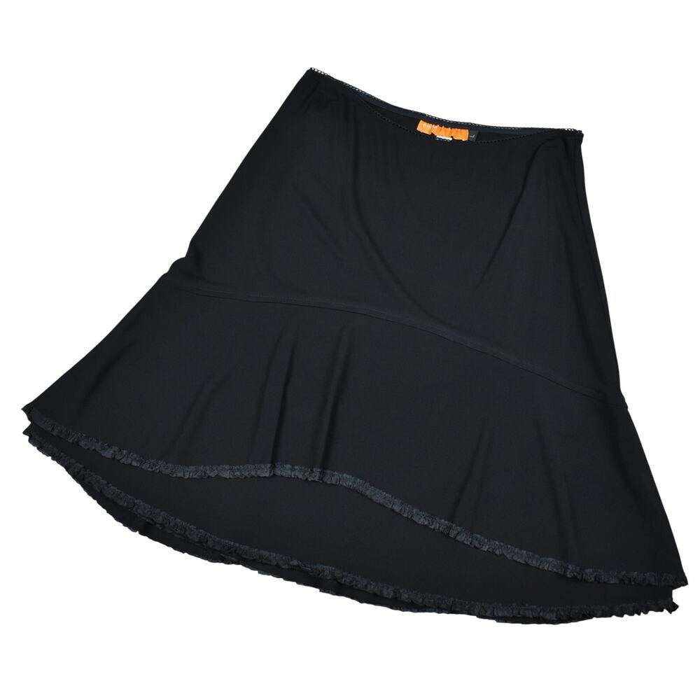 Cynthia Steffe Black Skirt Large Frilly Trim Knee Length Whimsigoth Coquette L